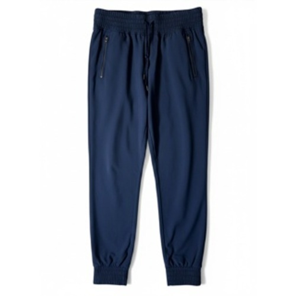 Danskin Womens Navy Blue Athletic Joggers Smocked Waist Zip Pocket Small